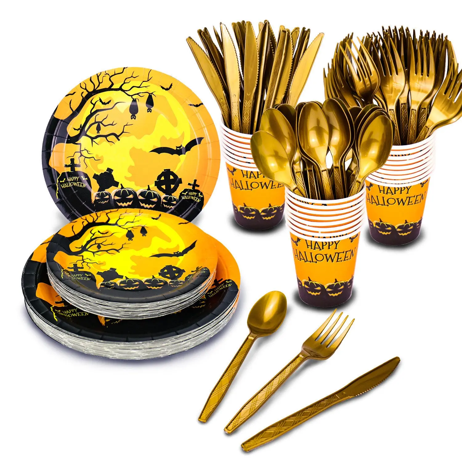 🎃 Halloween Party Tableware Set ✨ 25-Piece Pumpkin Plates & Cups 👻