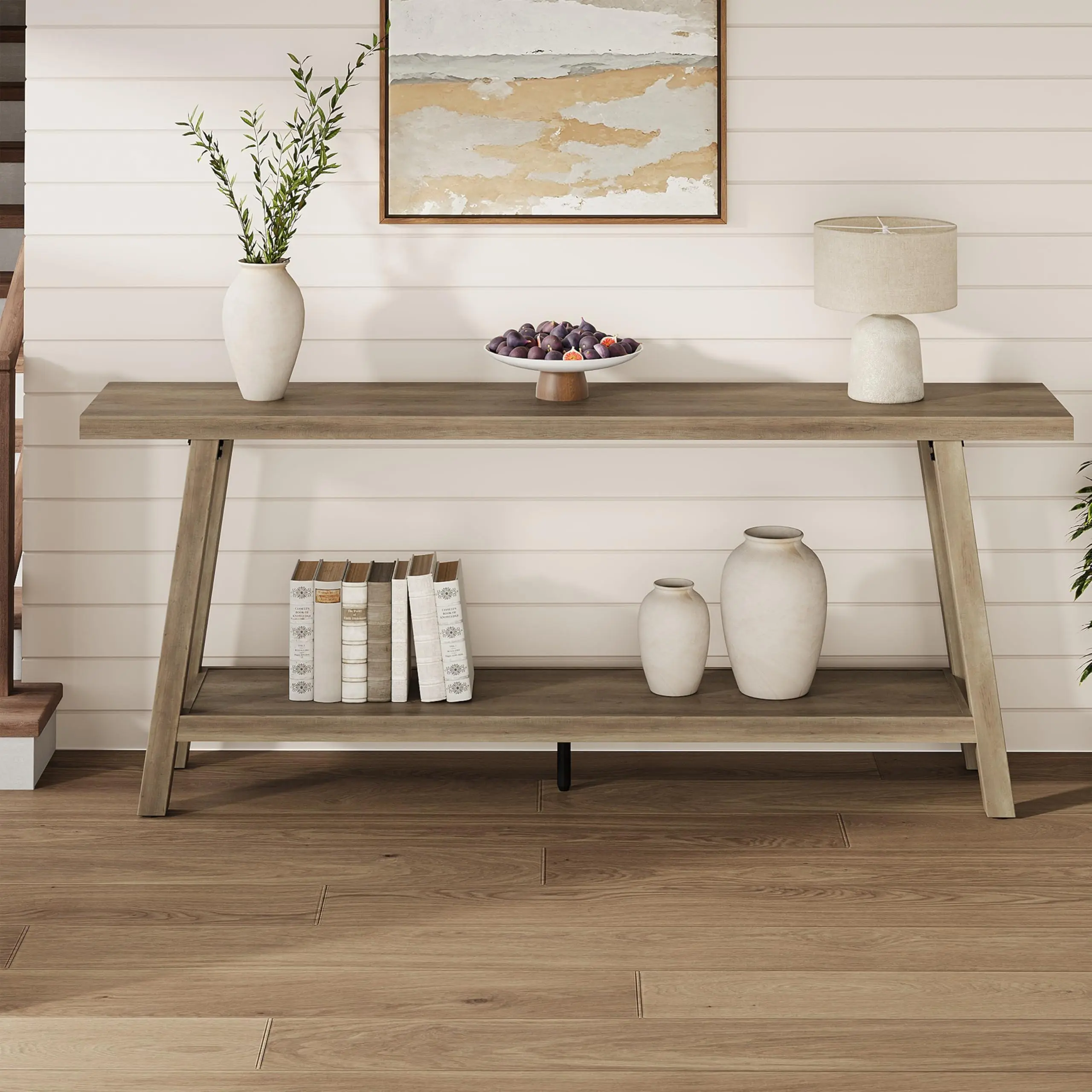 GAOMON Rectangular Rustic Farmhouse Entryway Table, 70.87" L x14.02" W x31.5" H 2-Tier Narrow Profile with Seamless Fit, 350 lbs Capacity, Anti-Tipping Safety, Assembly Required, Illustrated Manual for Hallway, Living Room