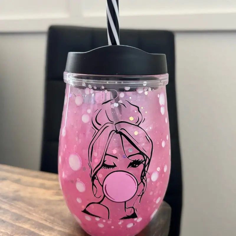 10oz Pink Bubble Babe Tumbler | Pink Acrylic Glitter Cup |  Glitter Wine Drink Cup | Gifts for her