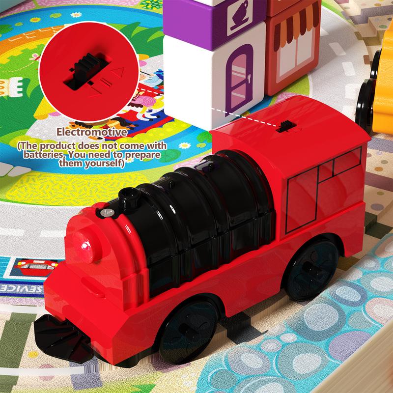 EDUTREE Wooden Track City Blocks Fun Educational Toys for Kids Portable Durable Block Set for Travel Hand-eye Coordination Shape Recognition Halloween Birthday Gifts for Boys Girls