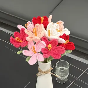 Handmade Crochet Flower Bouquet, Everlasting Knitted Tulip/Sunflower Arrangement for Home Decor, Valentine’s Day & Gifts
