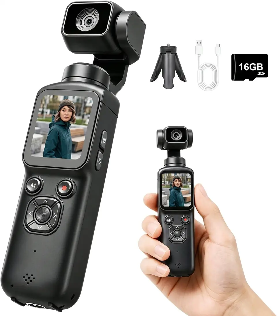 Vlogging Camera for YouTube, 75MP Pocket Digital Camera with 330° Rotating Lens, WiFi Touch Screen, Face Tracking, 16GB TF Card and Tripod, Compact Handheld Camera for Daily Video Recording
