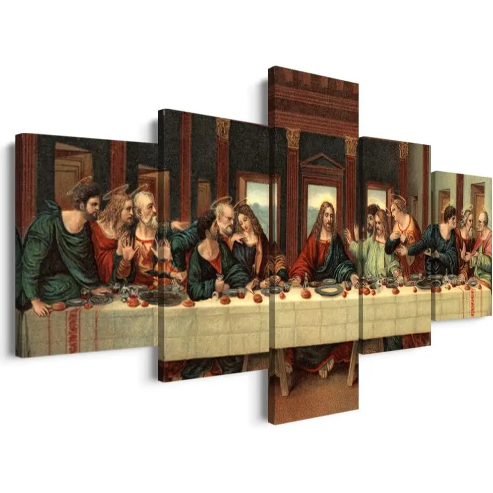 Leonardo Da Vinci 5-Piece Religious Prints Wall Decor Pictures - Ready-to-Hang Christian Artistic Last Supper Decoration, Style-01