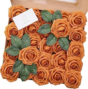TINGE TIME 25pcs Burnt Orange Roses Artificial Flowers, Real Touch Foam Flowers for Wedding, Fall Flower, DIY Floral Arrangements, Home Decor, Orange Artificial Flowers, Centerpieces, Party flower centerpiece Decorative Fruit