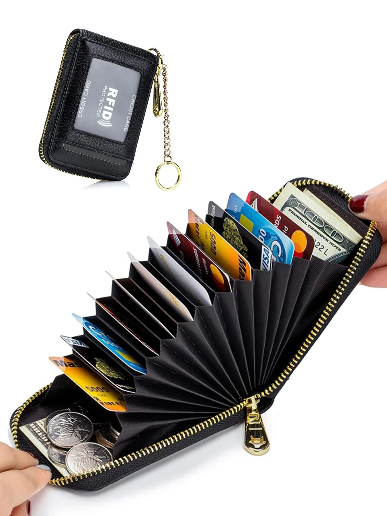 Genuine Leather Multifunctional Card Holder 1 Count Casual Plain Zipper Card Holder for Women  Men Versatile Trendy Wallet for Daily Use