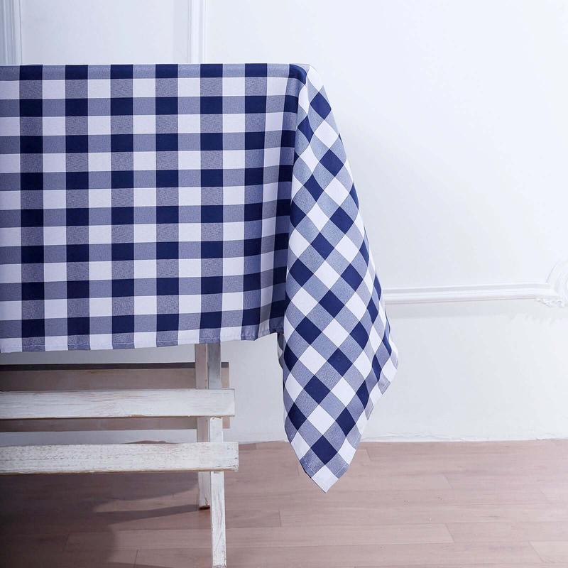 Polyester Square Tablecloth 54"x54" White/Navy Blue Checkered Buffalo Plaid Table Cover
