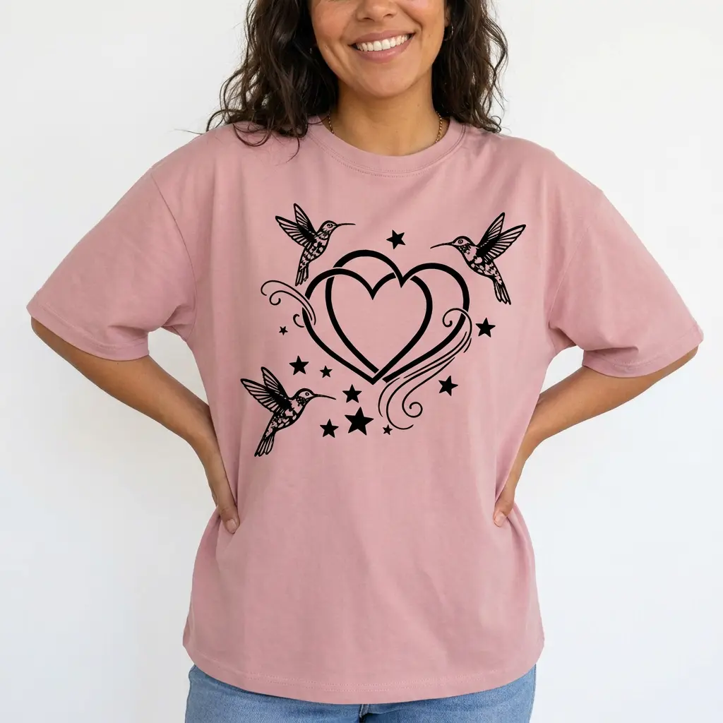Hummingbird Heart Shirt Women Graphic Tee Bird Lover Nature Plus Size Top