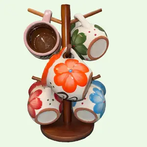 Handcrafted Clay Mugs with Floral Design - Tazas de barro - Perfect for Coffee and Tea Lovers