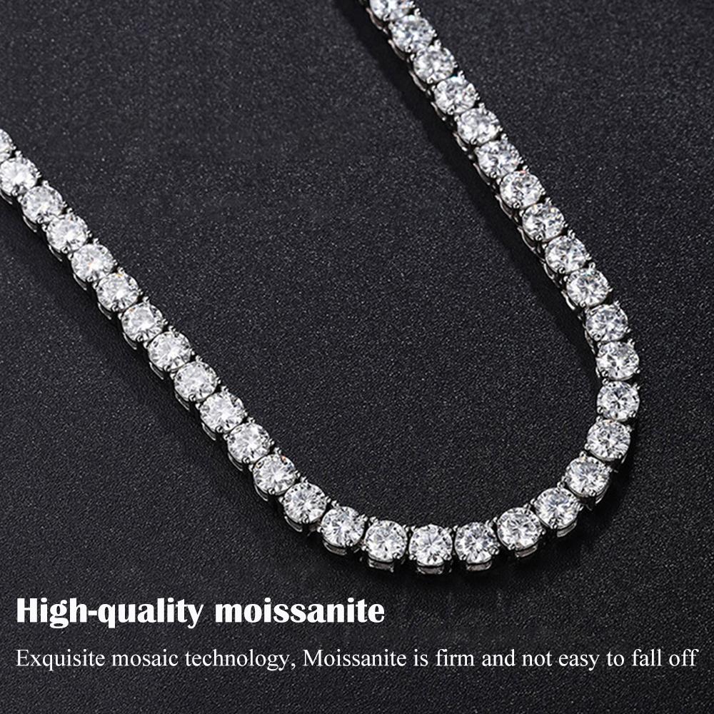 FEOBUR 3/4/5mm Real Moissanite Tennis Necklace for Women Men S925 Silver Certified Full Diamond Neck Chains Trendy Jewelry Gift
