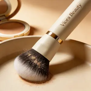 Viora Beauty Compact Travel Powder Brush, Soft Vegan Bristles for Flawless Foundation & Blush Application