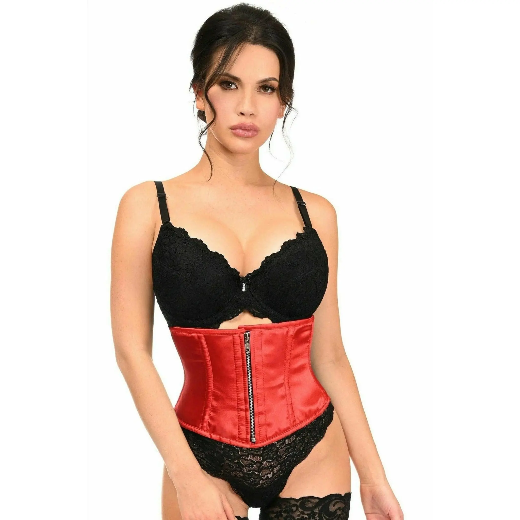 Deluxe Red Satin Steel Boned Mini Cincher