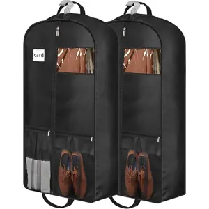 43" Heavy Duty Garment Bags for Travel 6.5" Gusseted Suit Bags for Closet Storage 2 Handles Hanging Clothes Bag with Pocket Mens Suit Cover for Shirts, Coats, Dresses, Suit Holder, 2 Pack