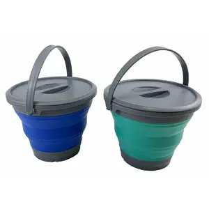 SAMMART 5.5L (1.4 Gallon) Collapsible Plastic Bucket with Lid - Foldable Round Tub with Lid - Portable Fishing Water Pail - Space Saving Outdoor Waterpot.