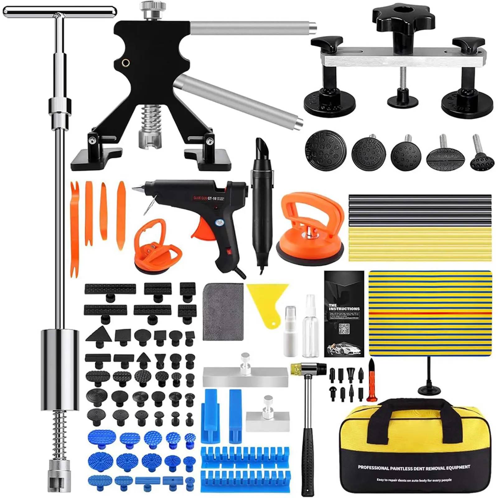 GARVEE Auto Body Dent Repair Kit, Paintless Dent Removal Kit With Dent Lifter, Bridge Puller, Rubber Hammer, T-Bar, Suction Cup, Dent Puller For Auto Body Dent