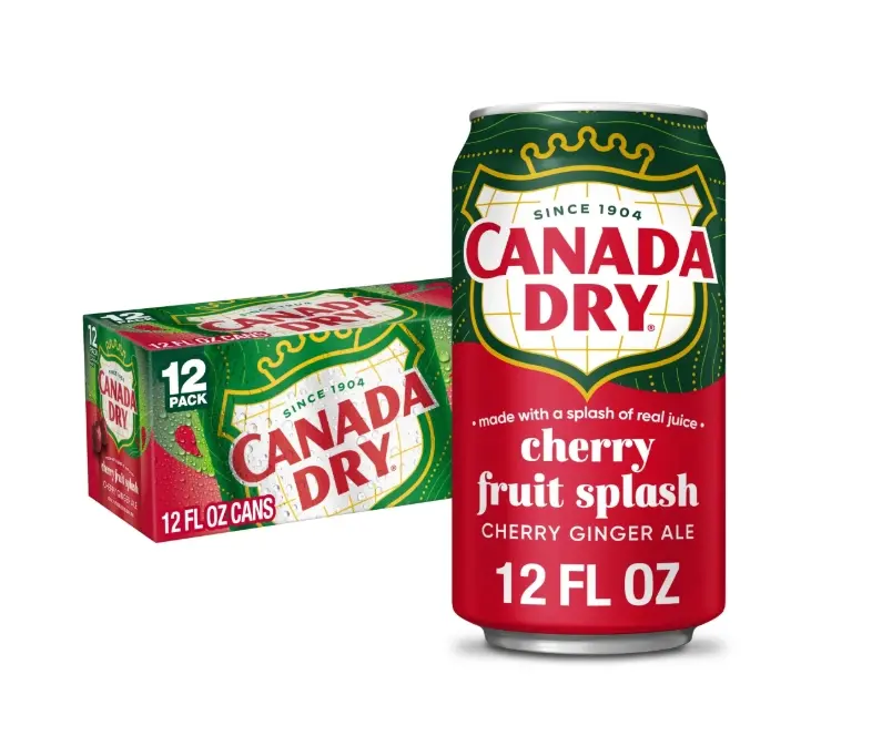 Pack of 12 Canada Dry Fruit Splash Cherry Ginger Ale Soda, 12 fl oz Cans, Caffeine Free Cherry Ginger Ale Soft Drink with Refreshing Carbonated Fruit Flavor