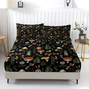 Mushroom Forest Pattern Bed Sheet, Forest Fungus Bedding Set (1 Sheet + 2 Pillowcases, No Pillow Core), Suitable For Nature Lovers, Bohemian Style Lovers, College Students, Bedrooms, Dormitories, And Cabin Scenes