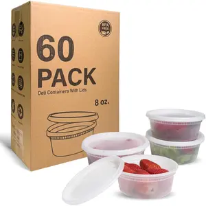 60 Sets 8oz Deli Containers with Lids, Airtight Food Storage Container, BPA Free Plastic Soup Containers for Meal Prep, Freezer Dishwasher Microwave Safe Stackable