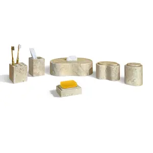 Glod Yellow Beige natural marble bathroom accessories set, natural stone, genuine marble, real marble    RR Box Toothbrush