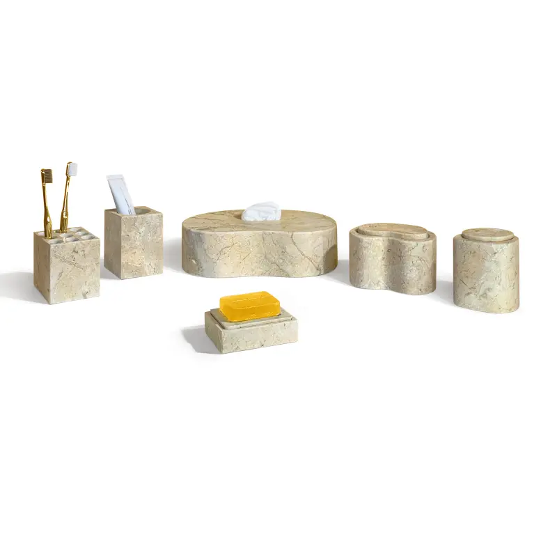 Glod Yellow Beige natural marble bathroom accessories set, natural stone, genuine marble, real marble    RR Box Toothbrush