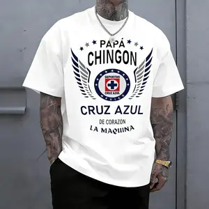 Cruz Azul Football Club - themed Text and Emblem Print T-shirt, All - Season Wear white 100% Cotton 180g Heavyweight, S - 5XL
