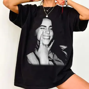 Billie Queen of Sad Music Shirt, Smiling Face Black and White Portrait Graphic Tee Oversized Unisex, Perfect Gift for Music Fans V