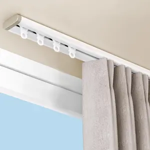 Silent Curtain Track Ceiling Mount,  Ultra-Thin Ceiling Curtains Tracks System, Low Profile Drape Rail for Inward Opening Window Self Adhesive Slide Curtains Rail Set (6.6FT (2m))