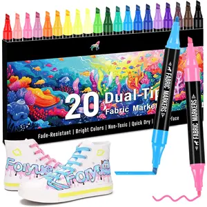 Fabric Markers Permanent for Clothes, 20 Colors Dual Tip with Fine and Chisel Tips  Pens for Clothing Canvas Tote Bags T-Shirt and Shoes, Non  Ink for  and Adults