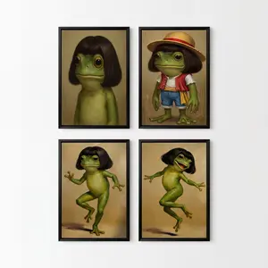 Frog with Bob Haircut Meme Poster, Funny Frog Art Decor, Animal Meme Decor, Hilarious Frog Lover Gift