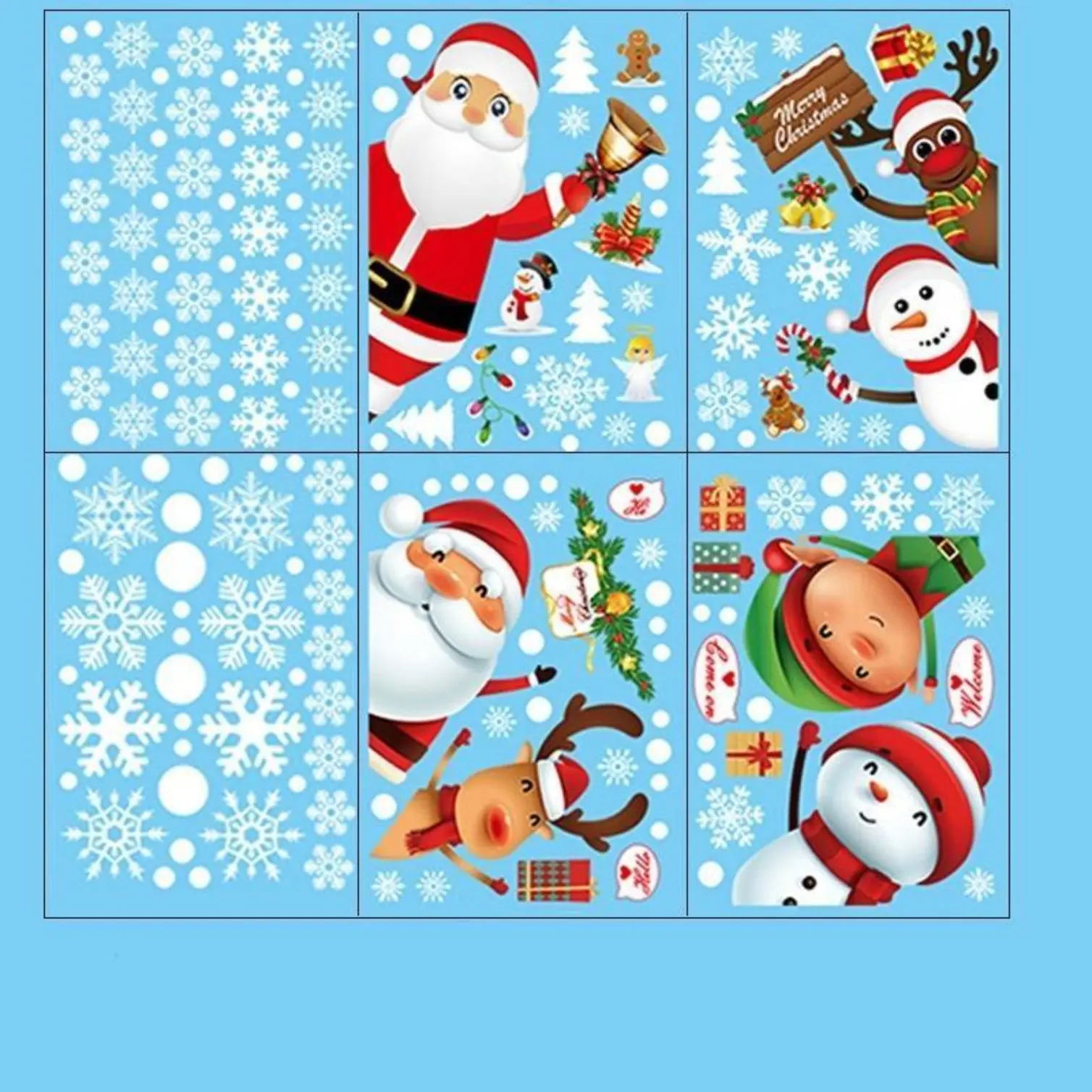 6 Counts/set Christmas Themed Window Sticker, Cute Cartoon Santa Claus Reindeer Snowman Pattern Window Decal, Decorative Sticker for Home Party Festival