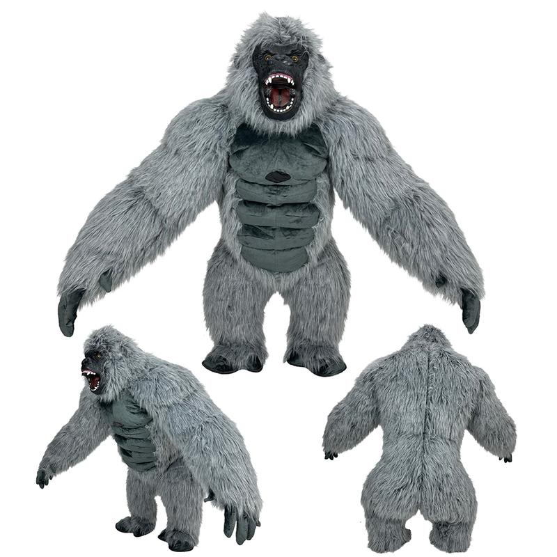 2.6m Gray Giant Gorilla Mascot Inflatable Costume Plush Jumpsuit Halloween Adult Cosplay Party Carnival Dress Up Suit w/Battery