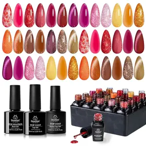 Beetles Fall Gel Nail Polish Set – 20 Colors Glitter Sheer UV LED Soak Off Nail Gel Red Orange Yellow Brown Autumn Fall Winter Gel Polish Kit for DIY Manicure Gift for Women