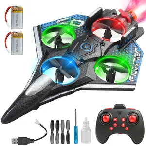 Foam RC Fighter Jet Drone for Kids with Spray LED Lights Altitude Hold 360 Flip Speed Control