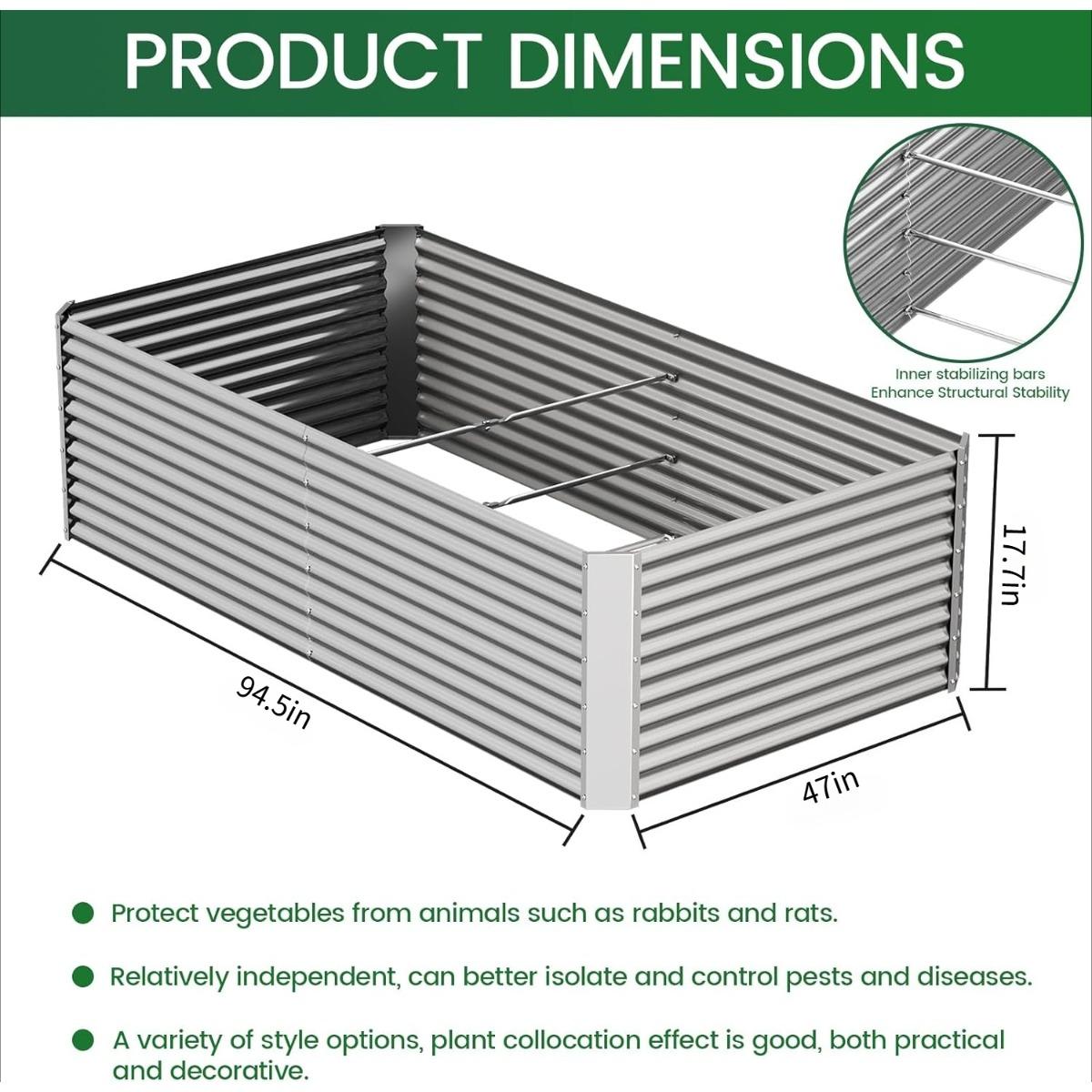 2-Pack 8x4ft Galvanized Raised Garden Beds – Tall Metal Planter Boxes for Vegetables, Flowers & Outdoor Gardening