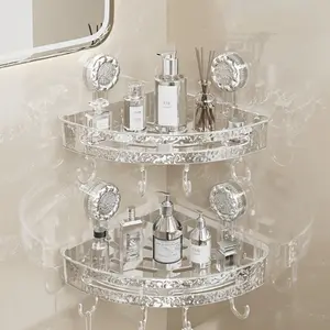 Matte Finish Waterproof Transparent PET Plastic Corner Shelf - Wall-Mounted Bathroom Organizer with Suction Cup Hooks and Strong Suction for Bathroom, Bedroom, Study, Kitchen