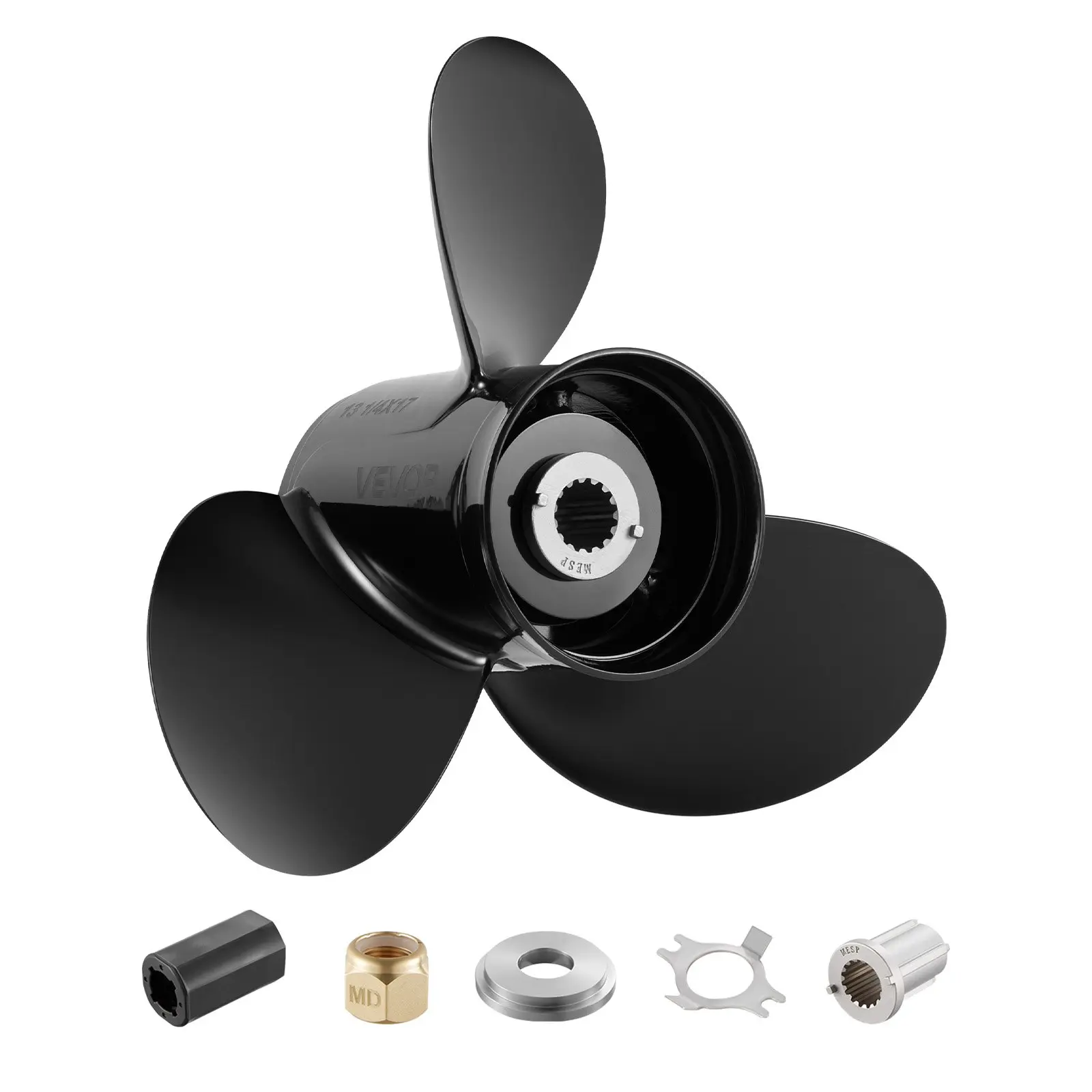 VEVOR Metal Aluminum Outboard Propeller - OEM Upgrade Part, 3-Blade Right Hand Rotation, 15 Spline Tooth, Fits Mercury 40-140 HP Engines, 4-1/4 Gearcase, OEM Part No. 48-77344A45