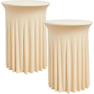 2 pk Champagne Cocktail Table Cloth Round 36*43in-High Top Highboy Bar Cocktail Tablecloths-Wrinkle Free Stretchy Fitted Spandex Table Covers with Ruffle Desk Skirt for Wedding Banquet Tables