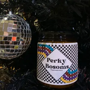 8 oz Hand-Poured Coconut/Soy Wood-wick Candle: “Perky Bosoms”- Peppermint Swirl