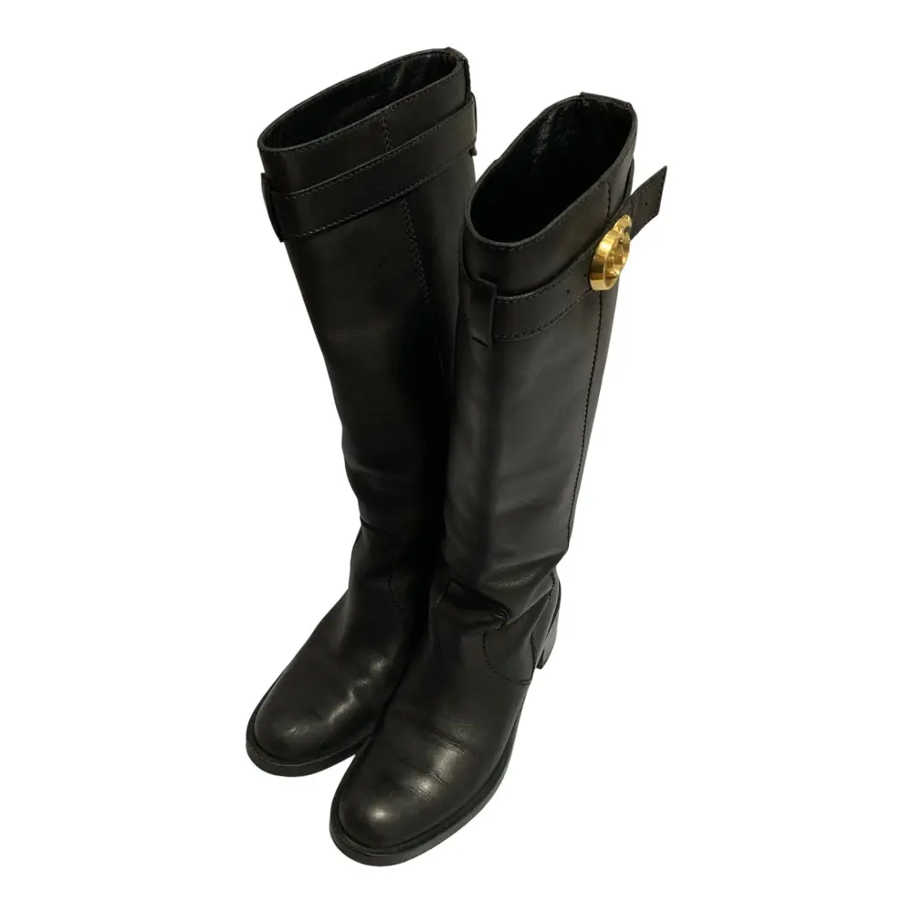 Pre-owned GUCCI Calfskin Small Leather Goods GG Marmont Calf Leather Long Boots