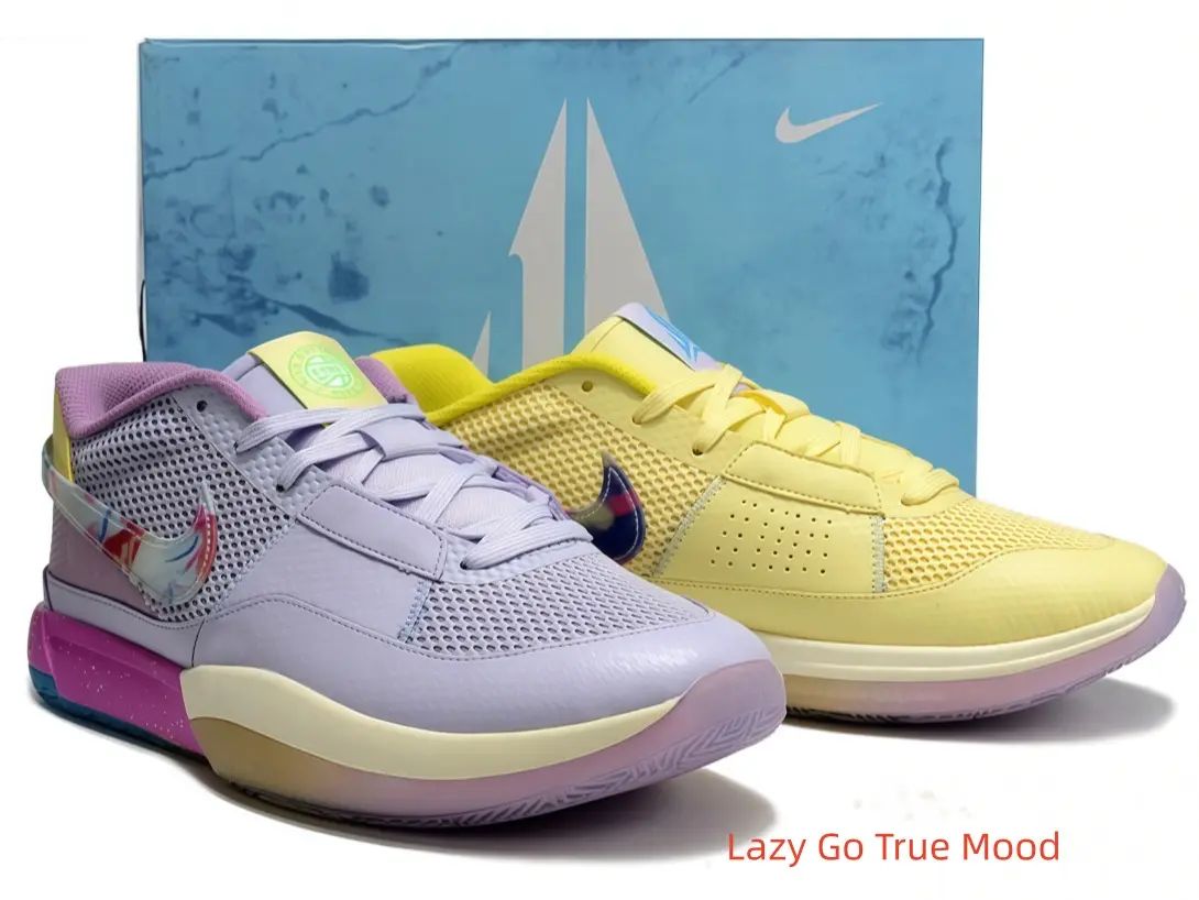 Pastel mismatched low-top collectible sneakers, breathable mesh upper with colorful gradient side graphic