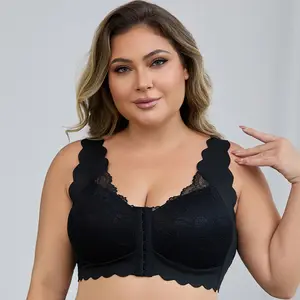 SERACAL 1 Piece Women's Plus Size Floral Lace Front Buckle Wireless Push Up Bra Thin Three Quarter Cup Underwear for Daily Wear