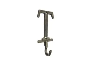 360 stand Rustic Gold Cast Iron Letter T Alphabet Wall Hook - Antique Door Hanging Decoration, Handcrafted Model Ships 9056-T-gold, 6x1x3 in Wall Mount Home Decor Hook, Decorative, Hanging Multi-Purpose Hooks