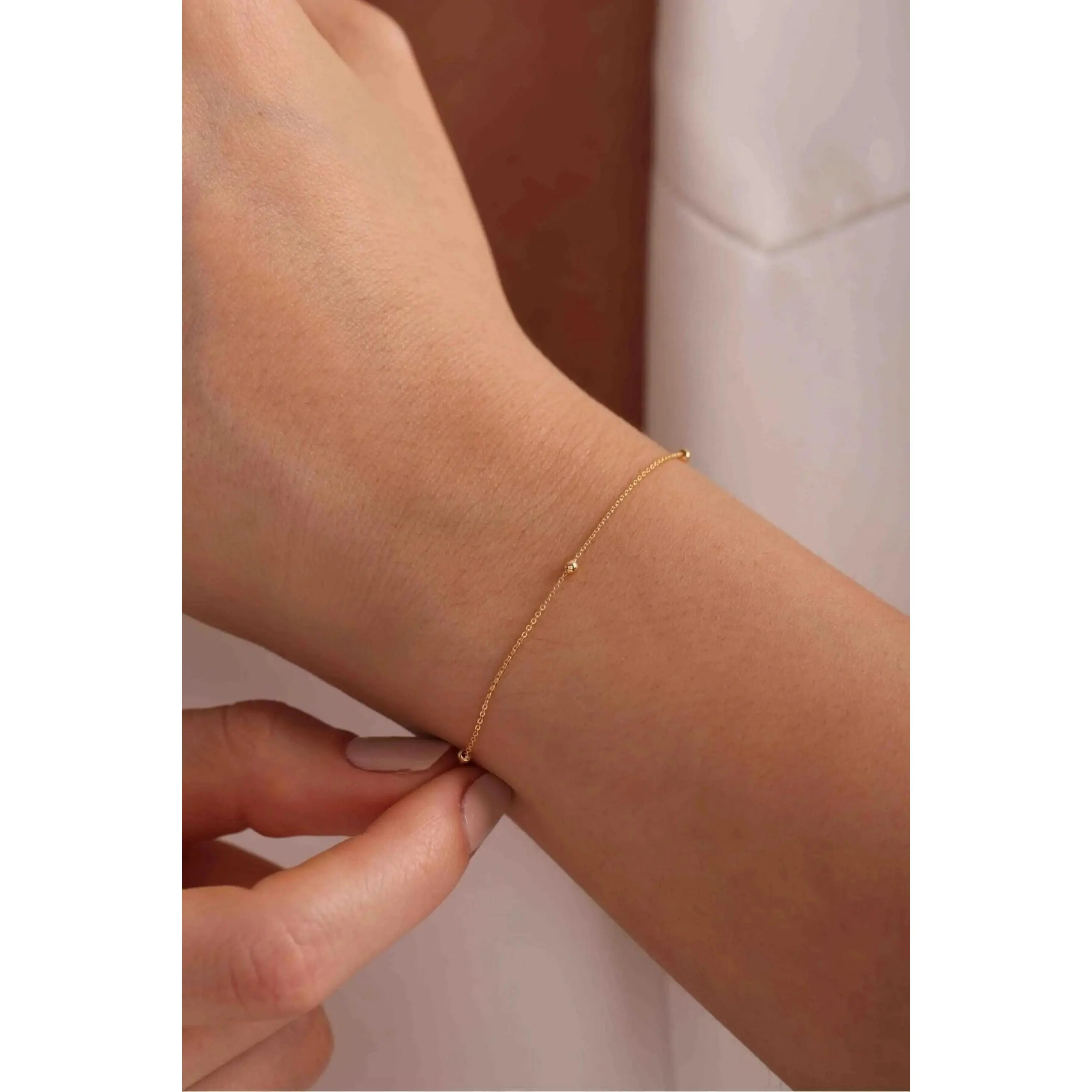 14K Gold Satellite Bracelet, Dainty Gold Bracelet