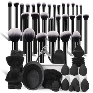 54 Piece Makeup Tool Set, Includes 30 Makeup Brushes, 6 Sponge Puffs, Mini Sponges, Triangle Powder Puffs, Hair Band, Hand Bowl Straps, Makeup Brush Kit
