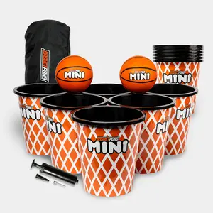 BasketPong Mini Portable Basketball Pong Toss Game Set with 12 Buckets 2 Mini Basketball 1 Pump & Carry Bag for Travel