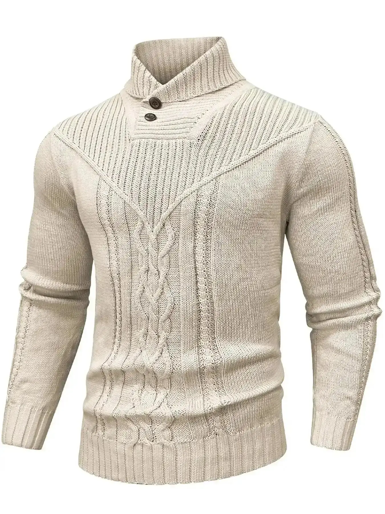 2026 Men's Cable Knit High Neck Sweater, Regular Fit Long Sleeve Pullover, Winter Warm Jumper, Textured Knitwear, Classic Casual Top, fashion sweater, men pullover, cozy sweater, men apparel, winter sweater