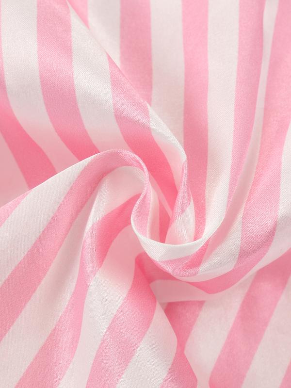 Girl's pink and white striped pajamas set, short sleeved shorts set, suitable as a gift for children