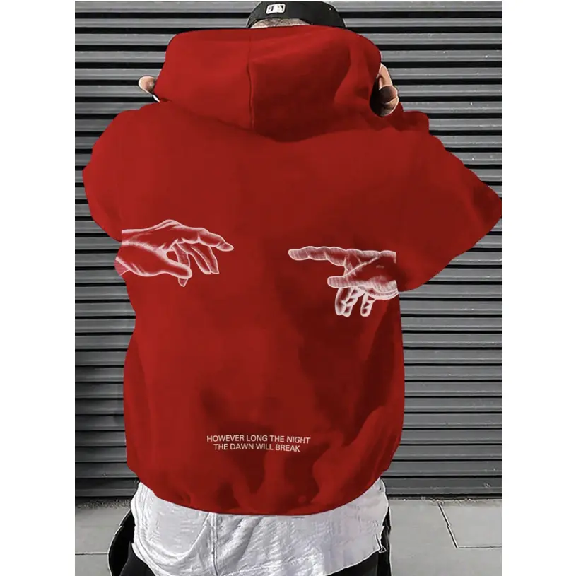 Manfinity EMRG Men Slogan & Hand Graphic Drawstring Hoodie