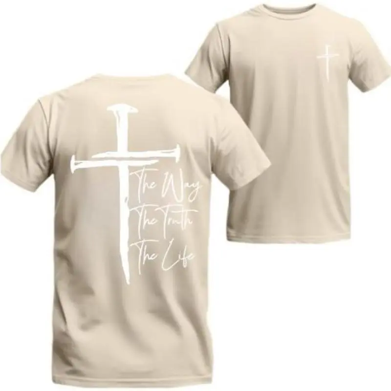 Christian Tee – ‘The Way, The Truth, The Life’ Design with Bold Cross, Soft Cotton & Easy Fit for Faith-Filled Living