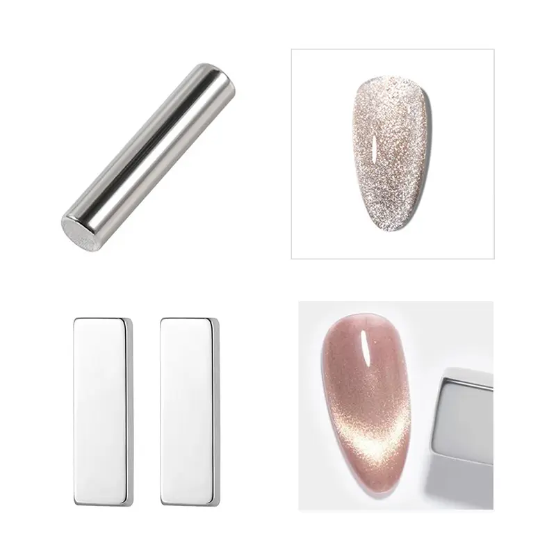 Manicure Accessory Set for Nail Art - New Giant Cylinder Magnet, 2 Strong Rectangular Magnets for Cat Eye Gel Polish, Lightweight Durable Manicure Cuticle Tools