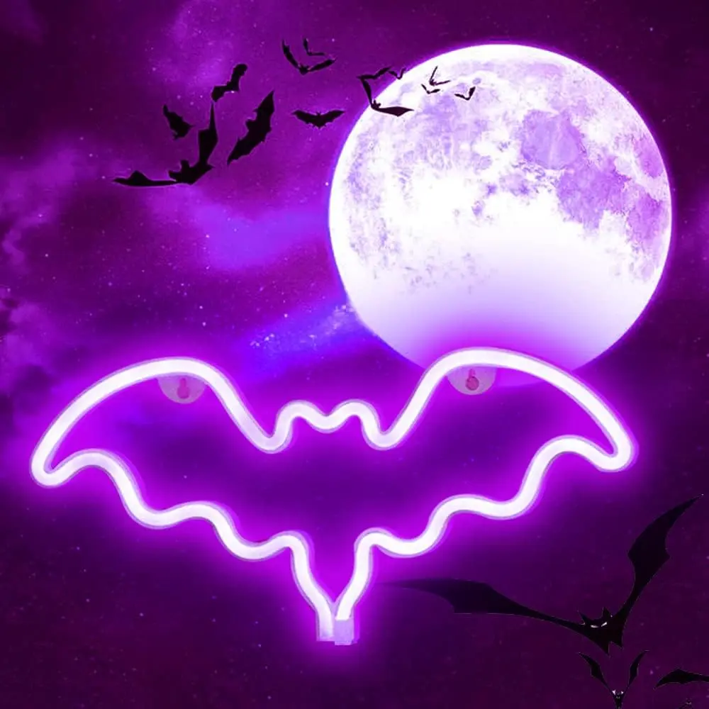 LED Neon Bat Signs Halloween Decor, Purple Bat Shape Neon Lights Gothic  Operated Desk Table Lamp for Bedroom, Bar, Wall, Coffin Decor-Bat(Purple)